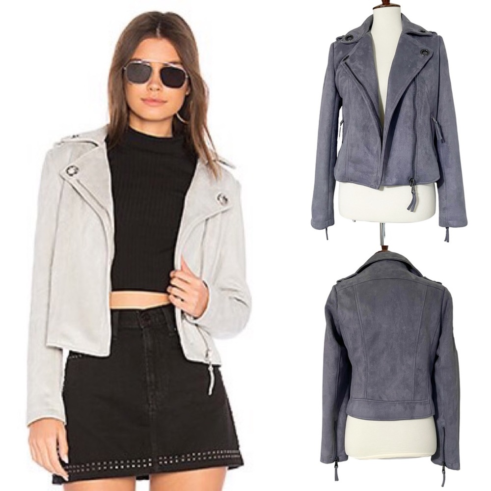 JOHN & JENN Felix Faux Suede Moto Jacket Gunmetal Grey